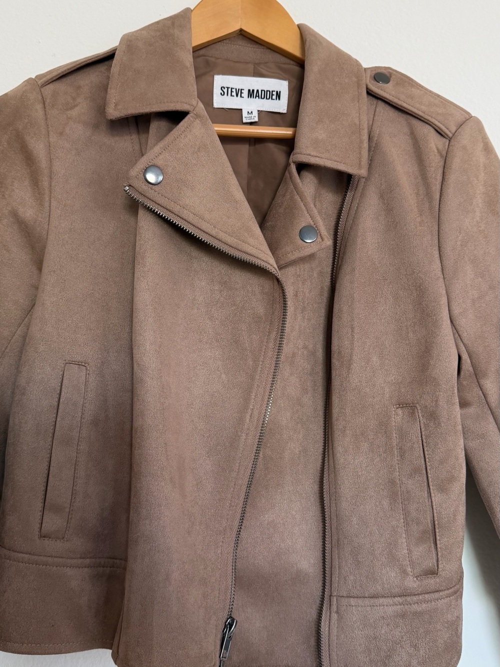 Steve Madden Taupe Suede-Look Moto Jacket - Picture 4 of 5